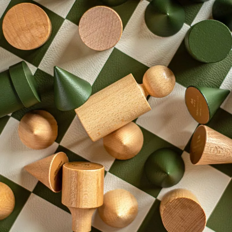 Joc Sah Bauhaus caseta 40x40cm tabla si piese din lemn Green-White Leatherette [6]