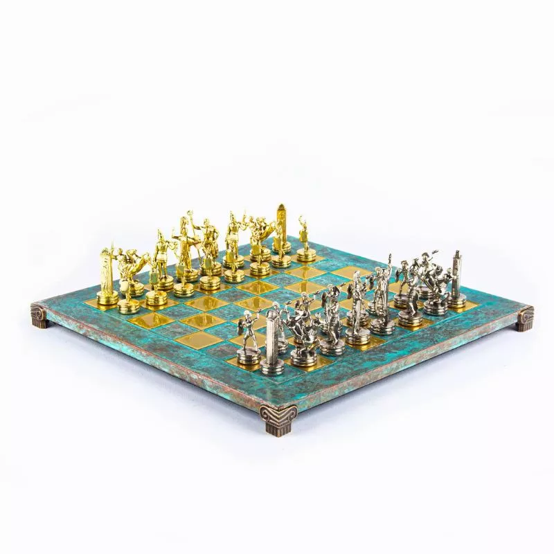 Joc Sah Greek Mithology caseta 36 x 36 cm piese gold & silver si tabla de sah Bronze Turquoise [2]