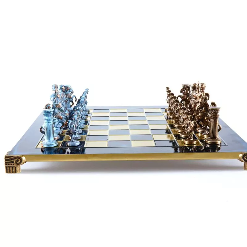 Joc Sah Partida Greco Romana caseta 44 x 44 cm piese gold & silver si tabla de sah Bronze Blue [2]