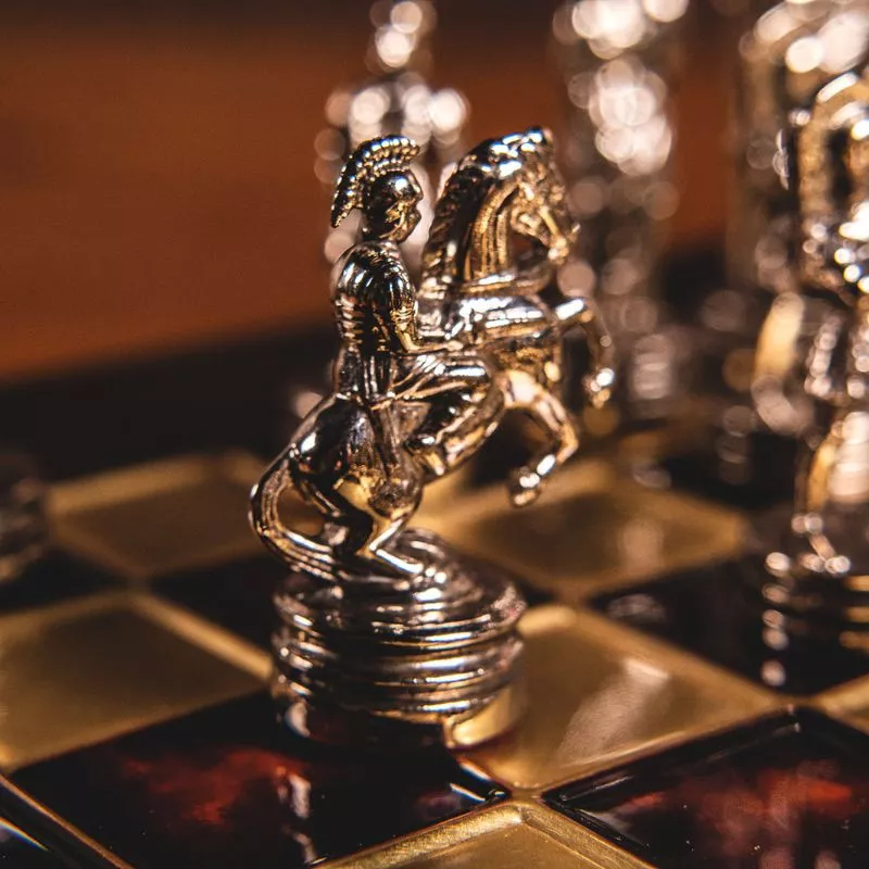 Joc Sah Razboaie Romane caseta 44 x 44 cm piese gold & silver si tabla de sah Bronze Red [5]