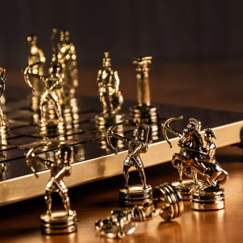 Joc Sah Razboaie Romane caseta 44 x 44 cm piese gold & silver si tabla de sah Bronze Red [6]