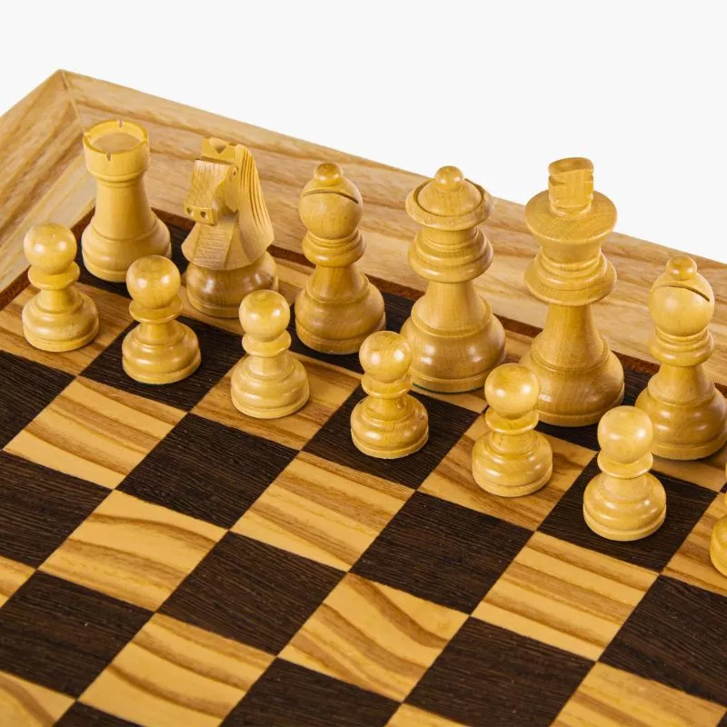 Joc Sah Staunton Nebunul de Olive caseta 50x50cm tabla si piese din lemn [8]