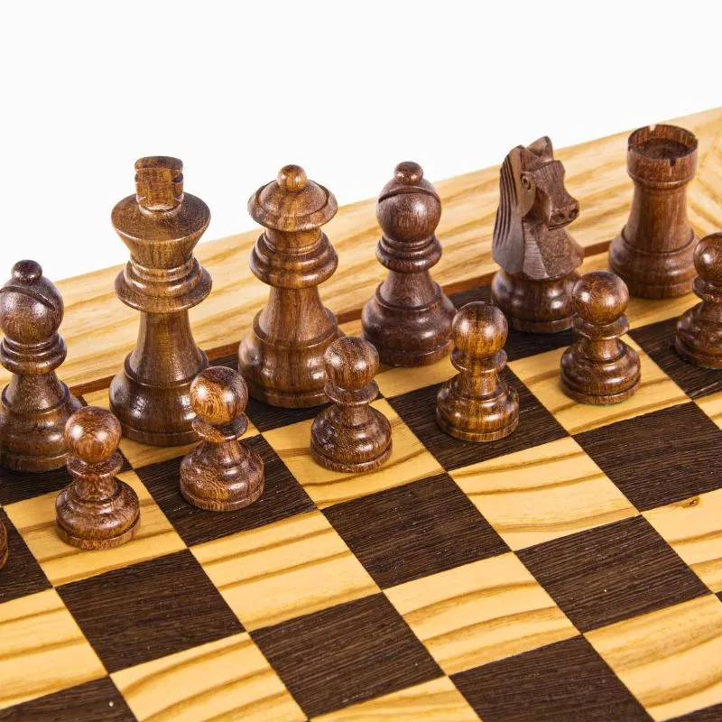 Joc Sah Staunton Nebunul de Olive caseta 50x50cm tabla si piese din lemn [9]