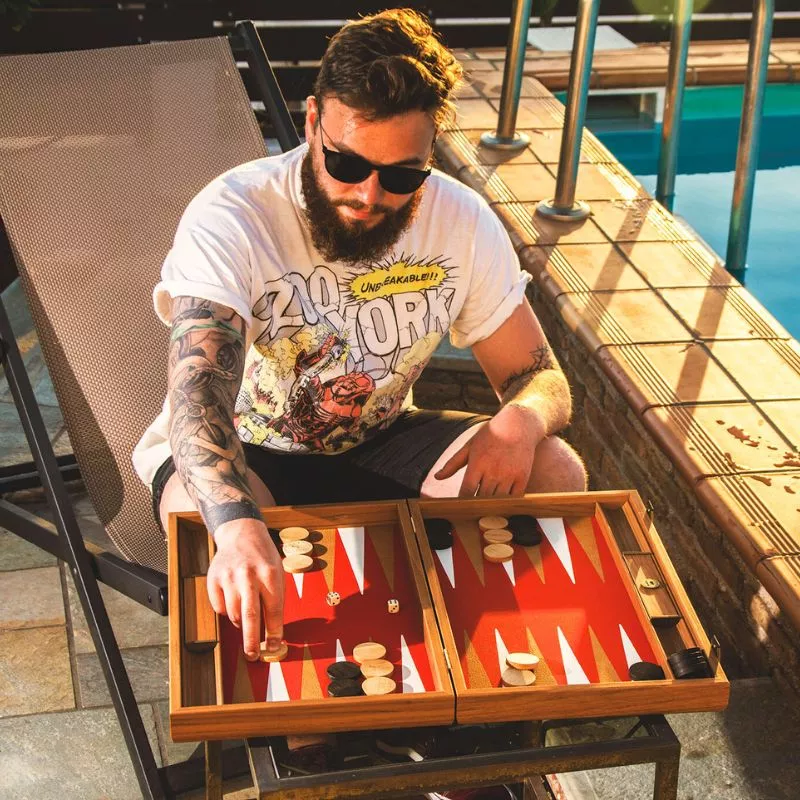 Joc table backgammon Design Rosu de cinabru cu fildes si Taba 48x30cm [3]