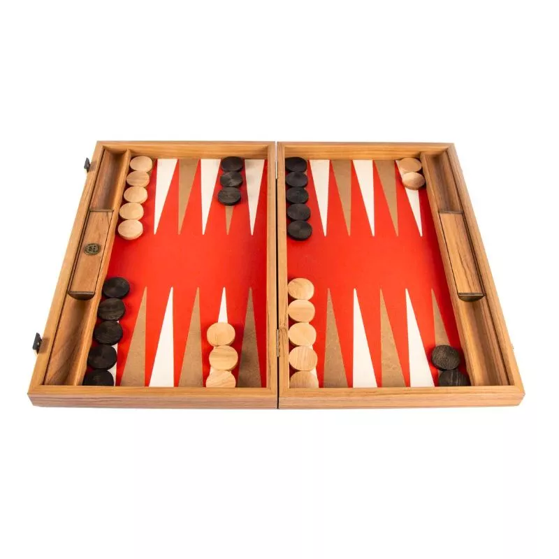 Joc table backgammon, Design Rosu de cinabru cu fildes si Taba, 48x30cm