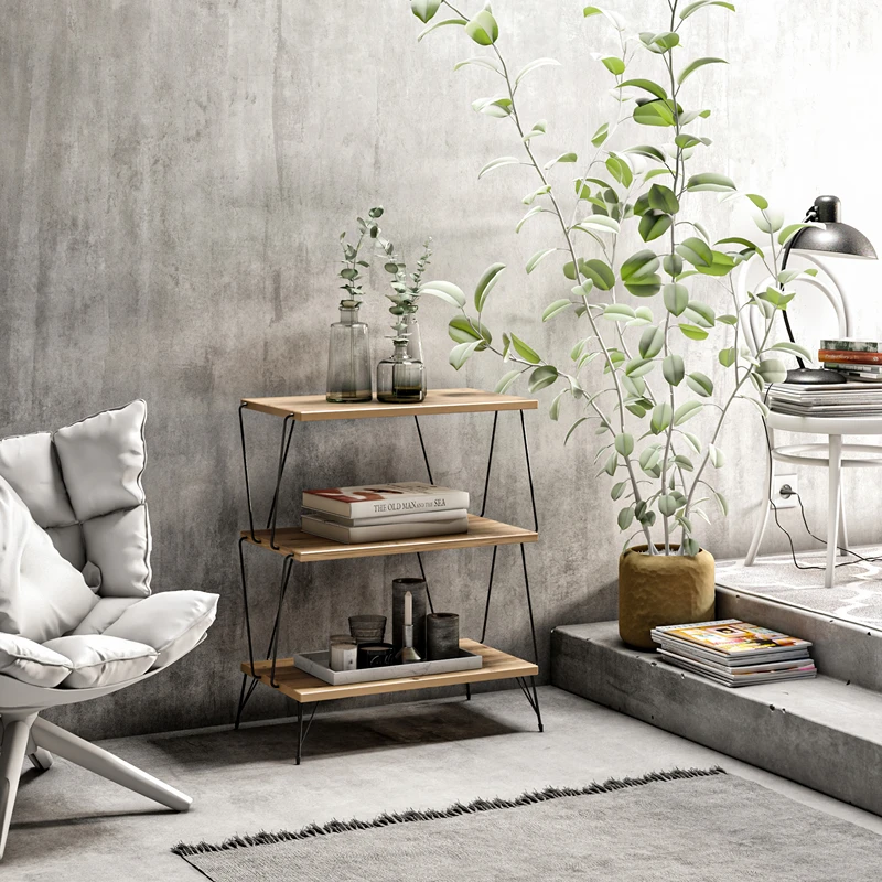 Lazandos Pin, Masuta multifunctionala din lemn cu rafturi, design modern [4]