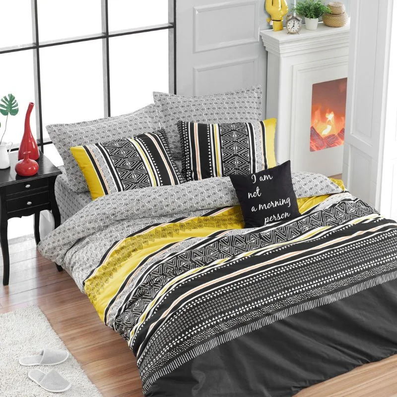Lenjerie eleganta bumbac ranforce Formas - Galben, 200x220 cm, 2 fete de perna [2]