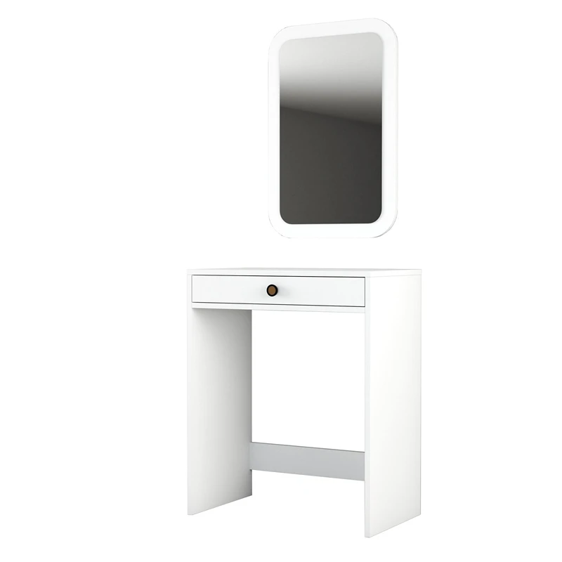 Masa de machiaj alba, cu oglinda si sertar, design modern, 70 cm [5]