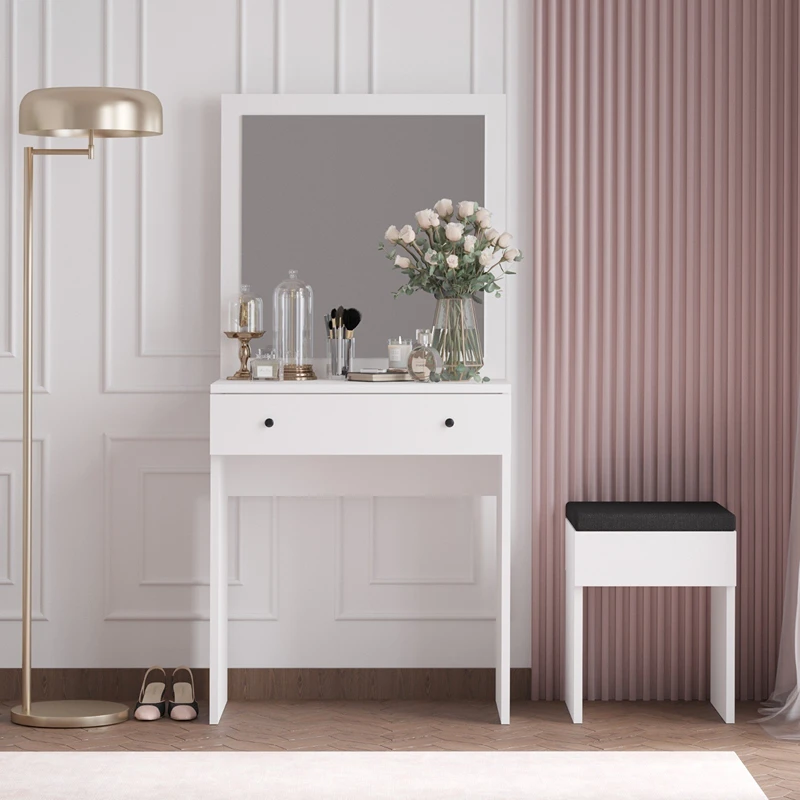 Masa de machiaj Felix, alba, 65 cm, oglinda inclusa, design elegant [3]