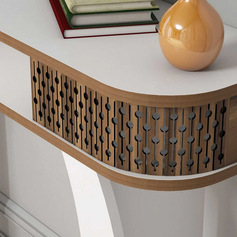 Masa de toaleta alba, cu oglinda si rafturi, design elegant, 105 cm [2]