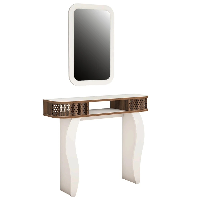 Masa de toaleta alba, cu oglinda si rafturi, design elegant, 105 cm [5]