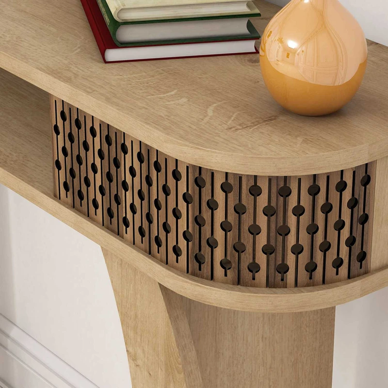Masa de toaleta Damla stejar, cu oglinda si rafturi, design elegant, 105 cm [4]