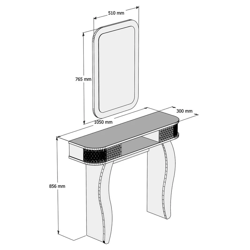 Masa de toaleta nuc, cu oglinda si rafturi, design elegant, 105 cm [5]