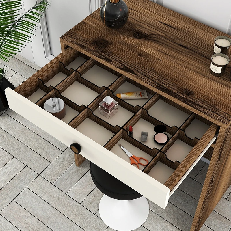Masa de toaleta stejar, crem, cu oglinda si design elegant [2]