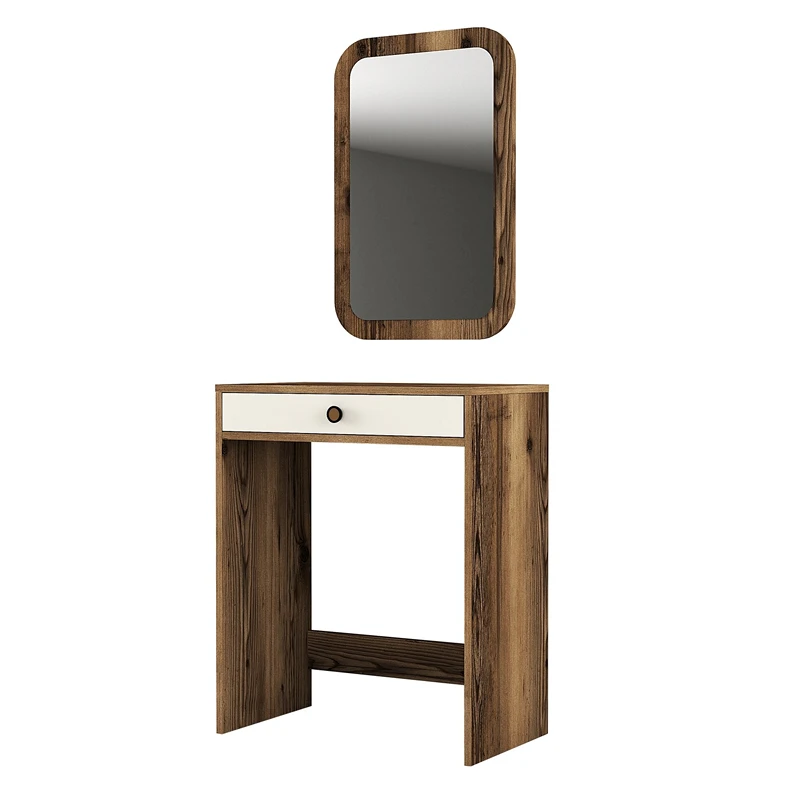 Masa de toaleta stejar, crem, cu oglinda si design elegant [5]