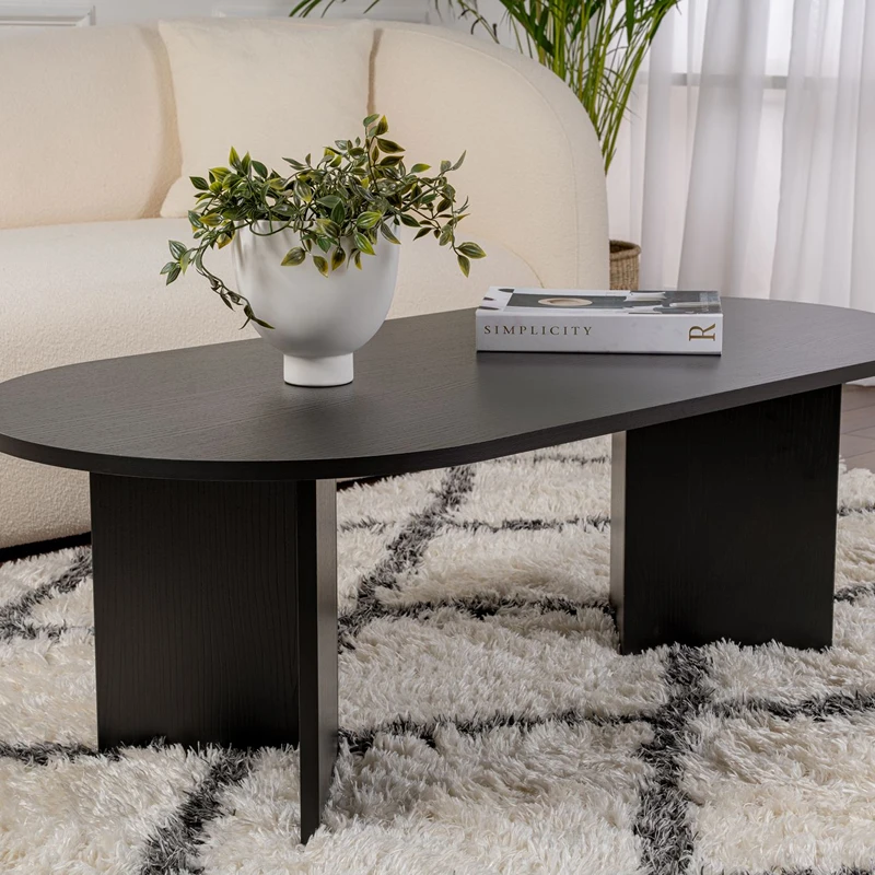 Masuta cafea neagra din lemn cu design modern Sable 119x39.8 cm [6]