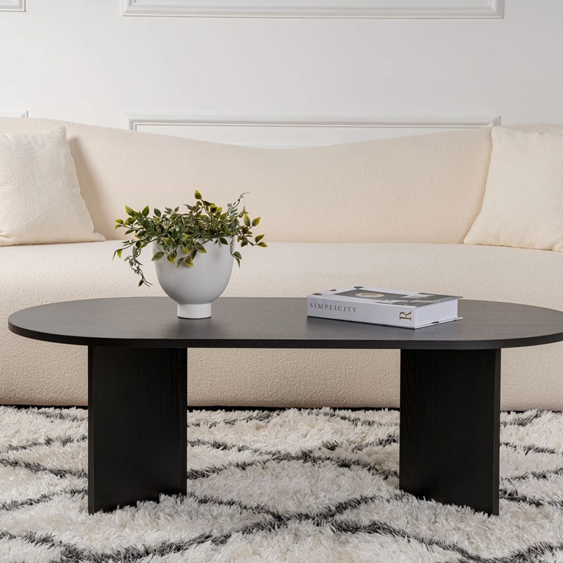 Masuta cafea neagra din lemn cu design modern Sable 119x39.8 cm [8]