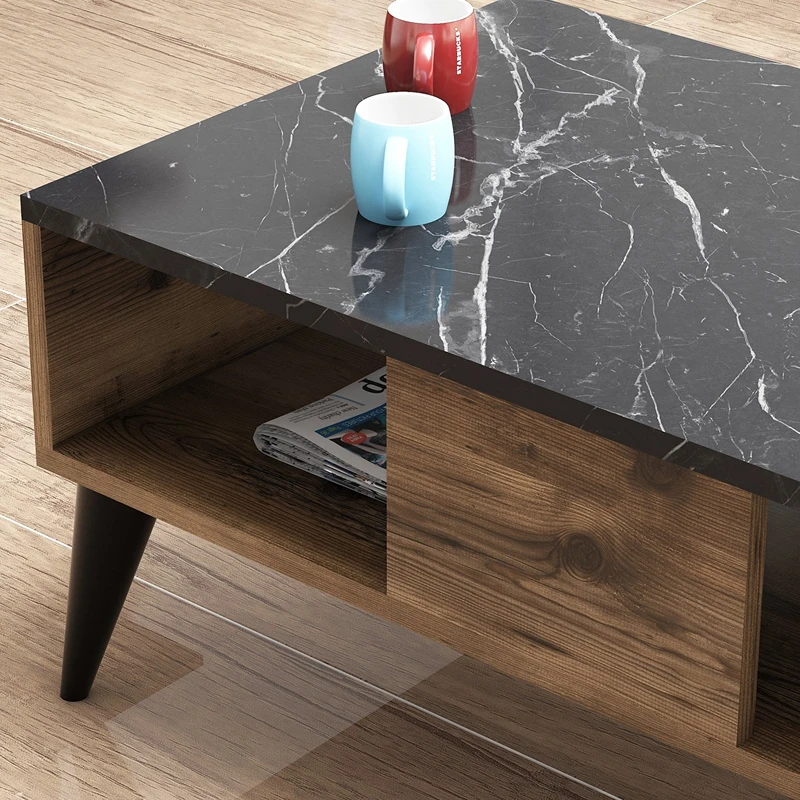 Masuta de cafea Lidya nuc-marmura, design modern, spatiu de depozitare [3]