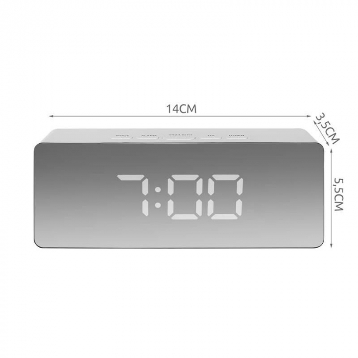 Mini ceas desteptator LED cu termometru si oglinda, dreptunghiular [9]