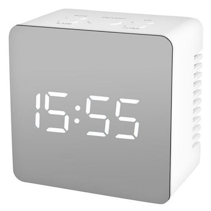 Mini ceas desteptator LED cu termometru si oglinda, patrat [2]