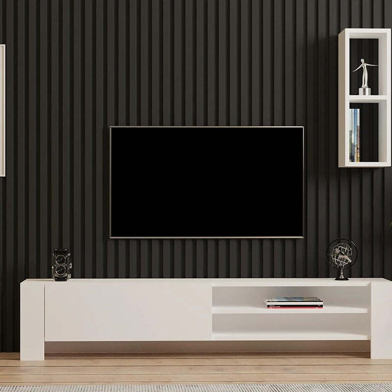 Mobilier TV Naz, alb, design modern, rafturi suspendate, 160 cm [3]