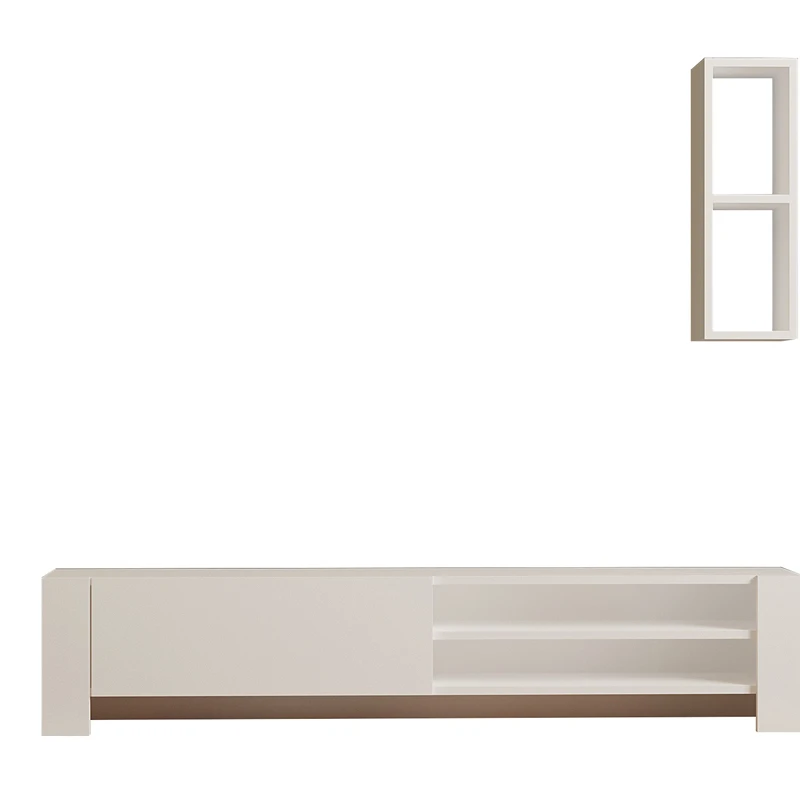 Mobilier TV Naz, alb, design modern, rafturi suspendate, 160 cm [5]