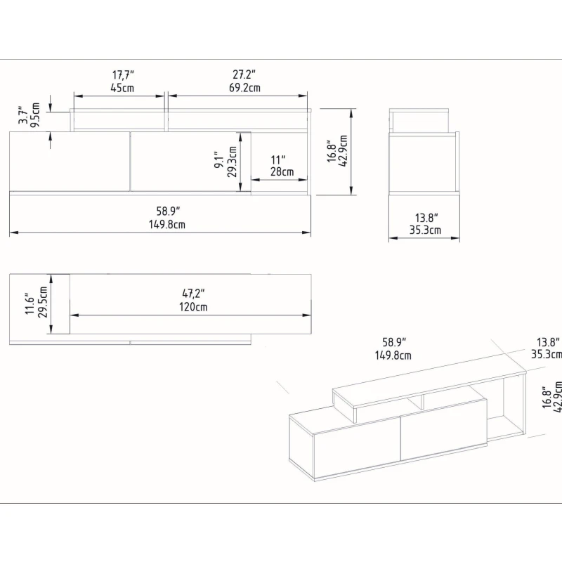 Comoda TV suspendata, negru-nuc, 150 cm, spatii de depozitare multiple [5]
