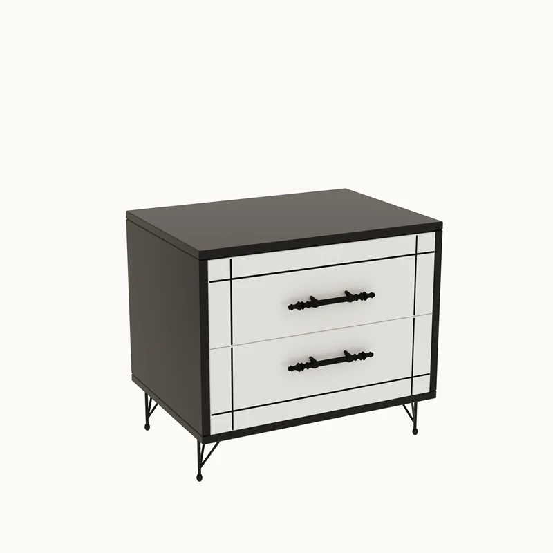 Noptiera Night alb, negru, cu design modern si sertare spatioase [3]