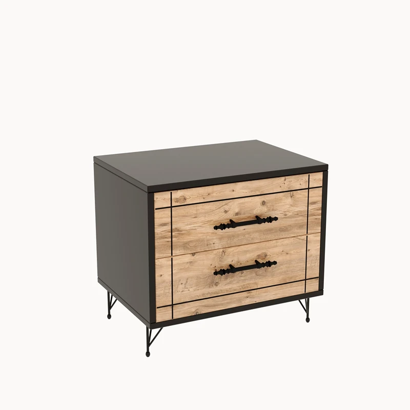 Noptiera Night stejar, negru, cu sertare telescopice si picioare metalice [4]