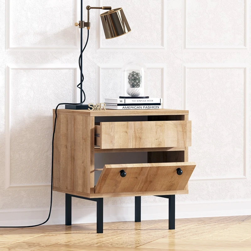 Noptiera Pedro, stejar negru, 45 cm, picioare metalice, design modern [3]