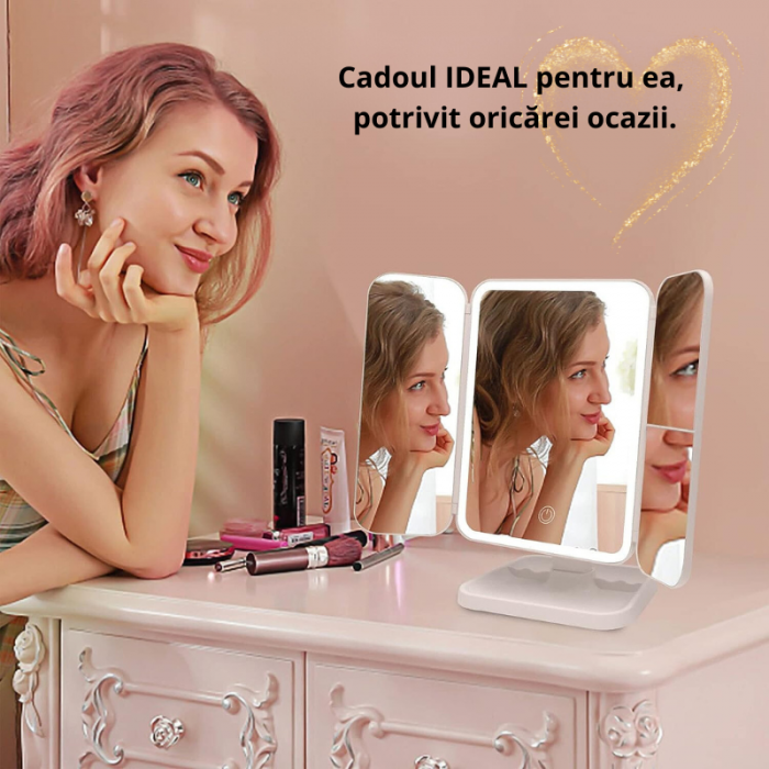 Oglinda machiaj cu LED, plianta cu touchscreen si zoom 1x/2x/3x [15]