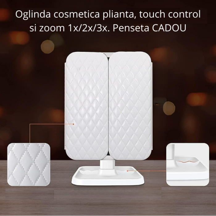 Oglinda machiaj cu LED, plianta cu touchscreen si zoom 1x/2x/3x [2]