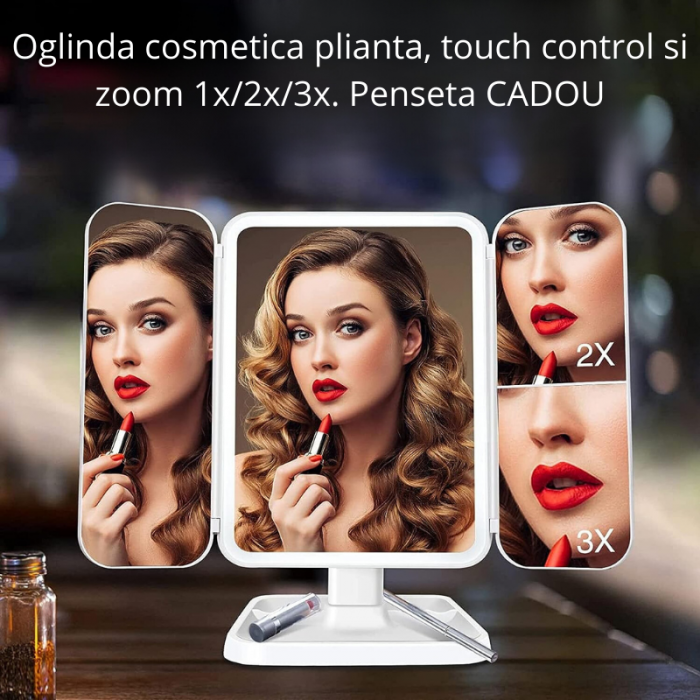 Oglinda machiaj cu LED, plianta cu touchscreen si zoom 1x/2x/3x [3]