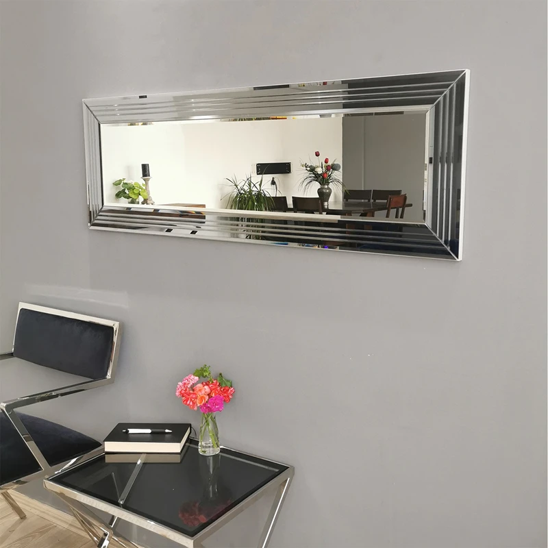 Oglinda dreptunghiulara cu rama argintie, ajustabila, design modern [5]