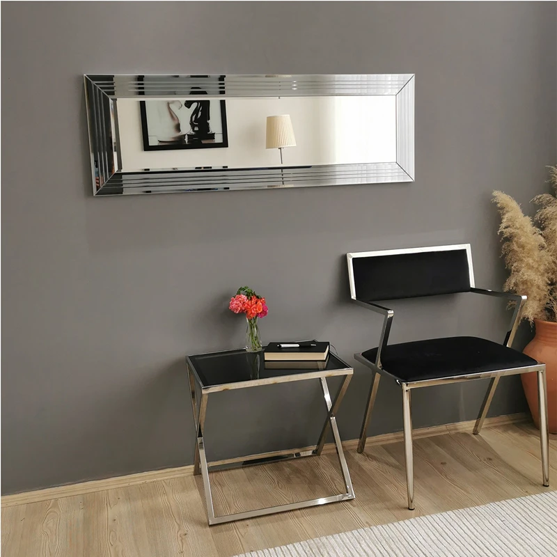 Oglinda dreptunghiulara cu rama argintie, ajustabila, design modern [3]