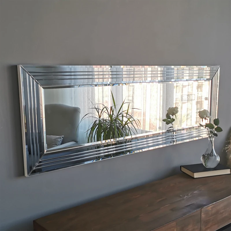 Oglinda dreptunghiulara cu rama argintie, ajustabila, design modern [7]
