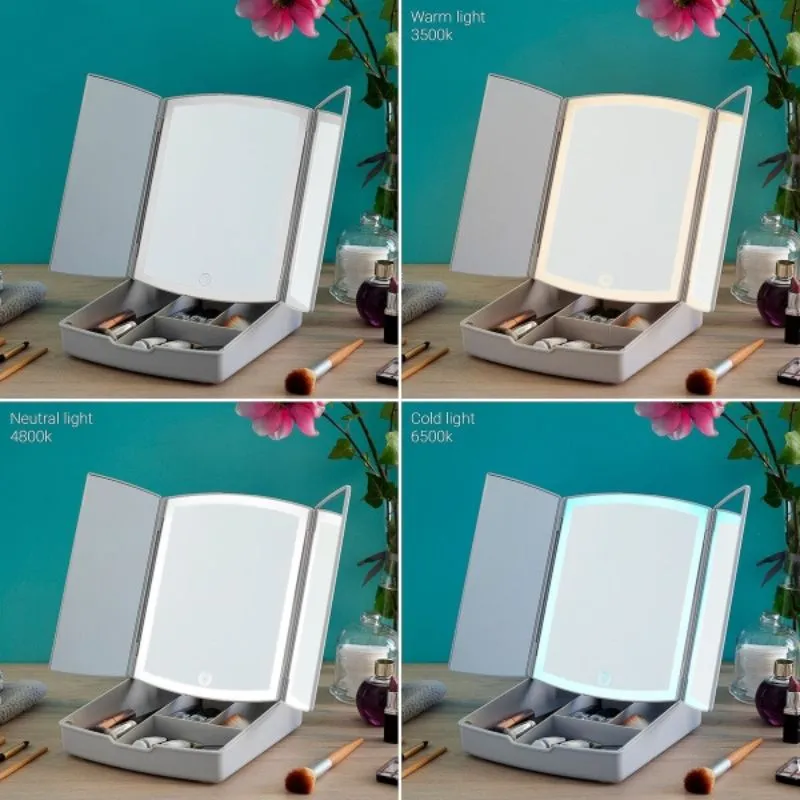 Oglinda machiaj cu led si organizator cosmetice [7]
