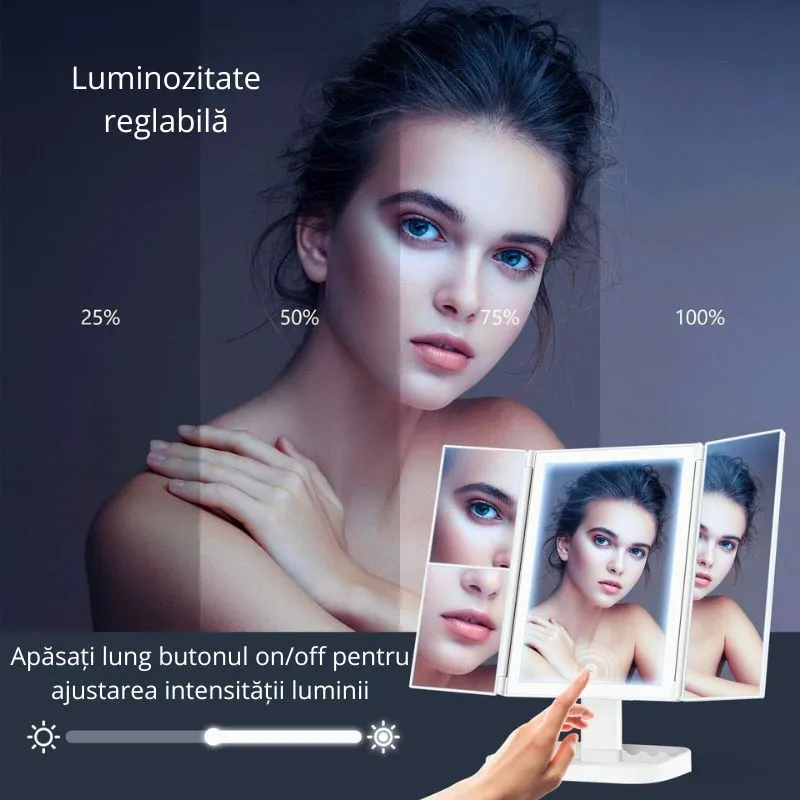 Oglinda machiaj cu LED, plianta cu touchscreen si zoom 1x/2x/3x [7]