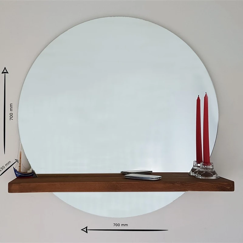 Oglinda rotunda cu raft din lemn de pin, stil minimalist [4]