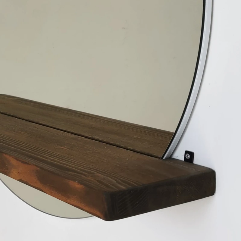 Oglinda rotunda cu raft din lemn de pin, stil minimalist [5]