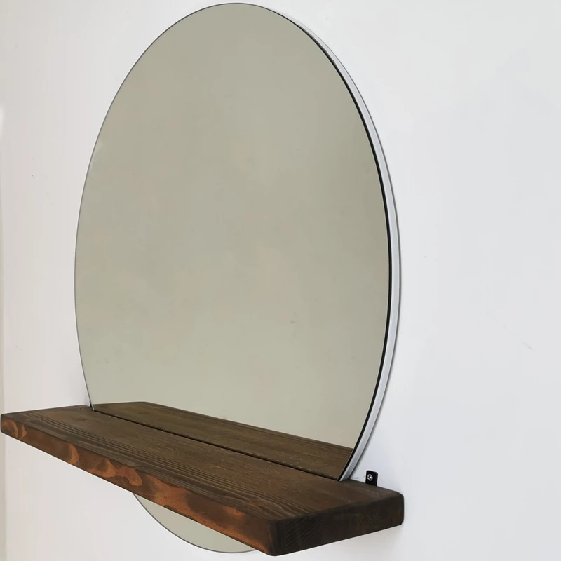 Oglinda rotunda cu raft din lemn de pin, stil minimalist [6]