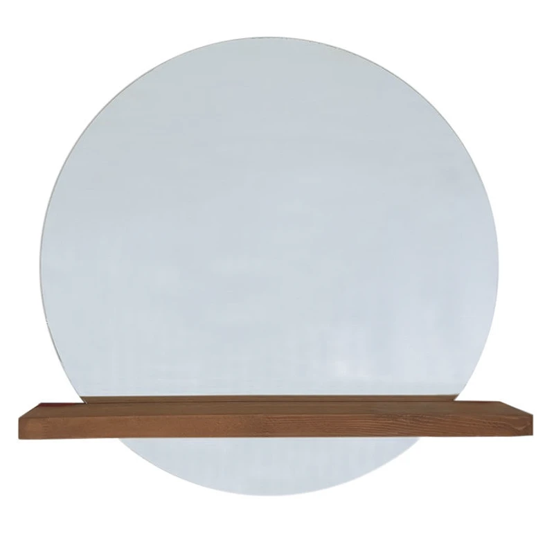Oglinda rotunda cu raft din lemn de pin, stil minimalist [3]