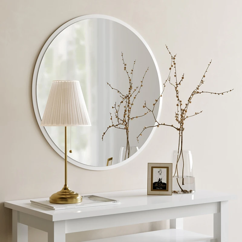 Oglinda rotunda cu rama alba, stil minimalist, rama subtire [4]