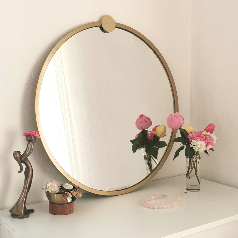 Oglinda rotunda cu rama aurie, rama metalica, design elegant [8]