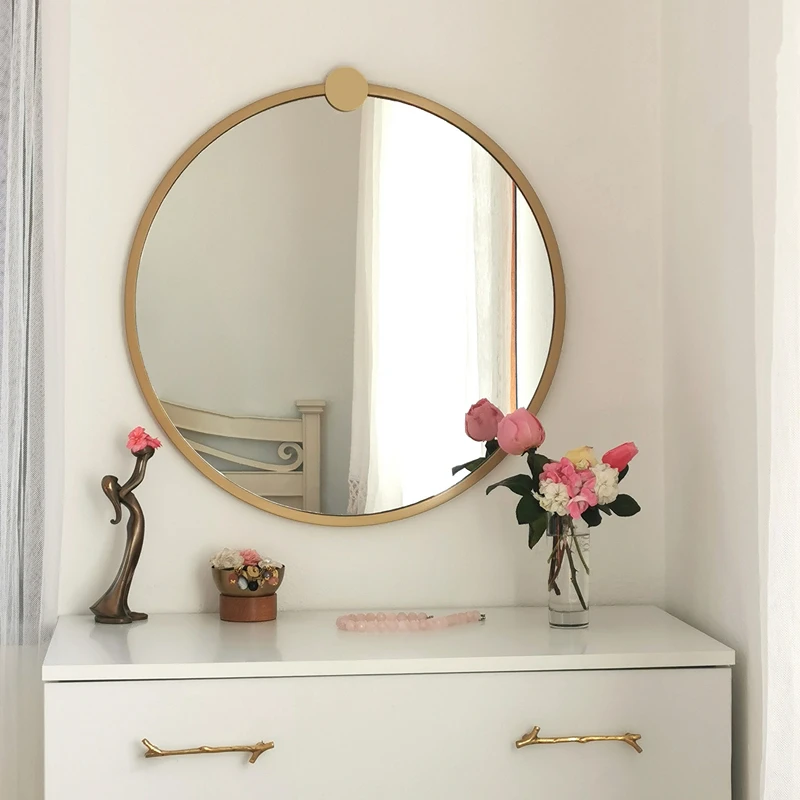 Oglinda rotunda cu rama aurie, rama metalica, design elegant [9]