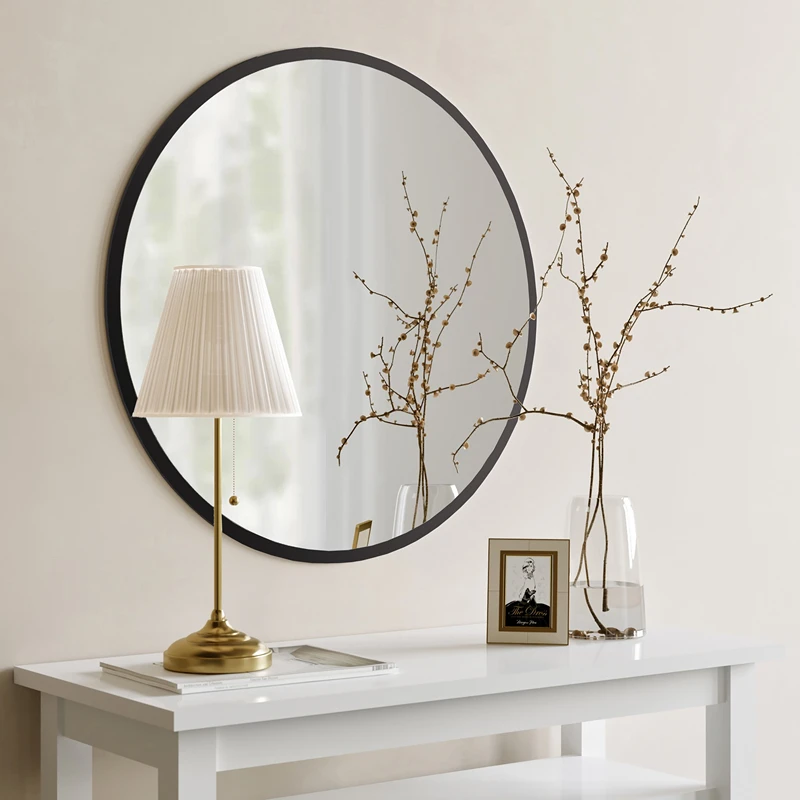 Oglinda rotunda decorativa cu rama neagra, stil modern, rama subtire [2]