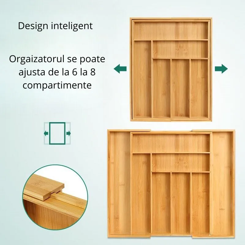 Organizator ajustabil din bambus pentru tacamuri 8 compartimente [4]