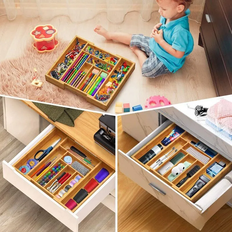 Organizator ajustabil din bambus pentru tacamuri 8 compartimente [3]