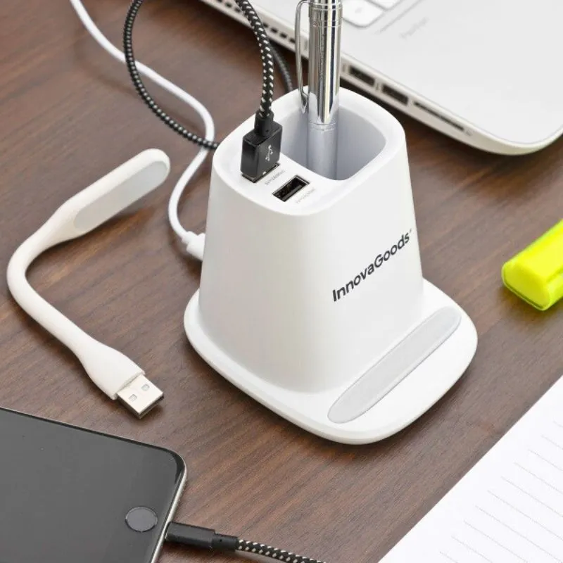 Organizator birou cu lampa led si incarcator wireless THE desKING [4]
