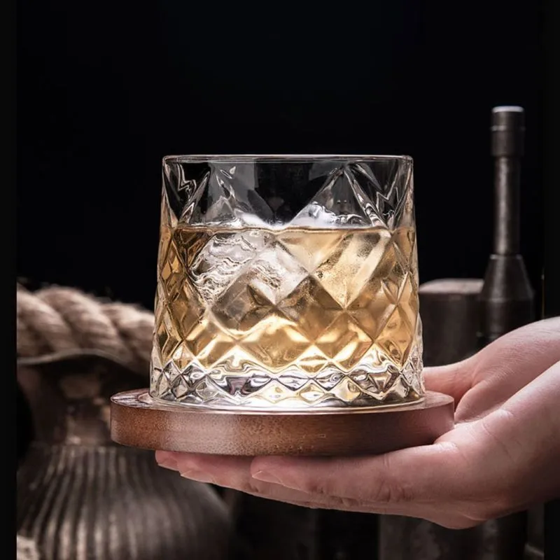 Pahar whiskey Diamant cu baza din lemn [5]